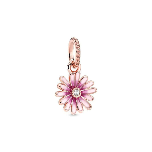 Rose gold dangle charm with pink daisy