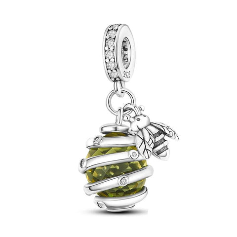 Sterling Silver Bee Hive Charm with Yellow Crystal - Sterling Silver Bee Hive Charm with Yellow Crystal