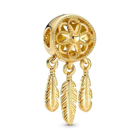 Gold Feather Charm with Delicate Details - Gold feather charm with delicate details