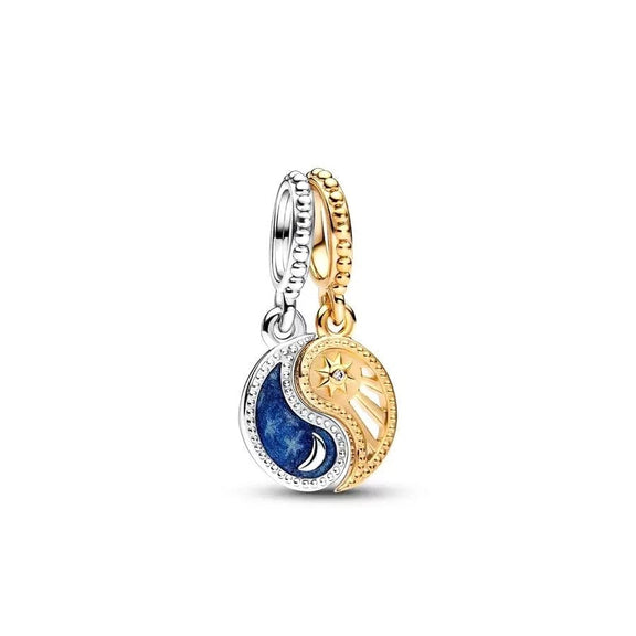 Gold Yin-Yang Charm with Enamel Accents - Gold yin-yang charm with enamel accents