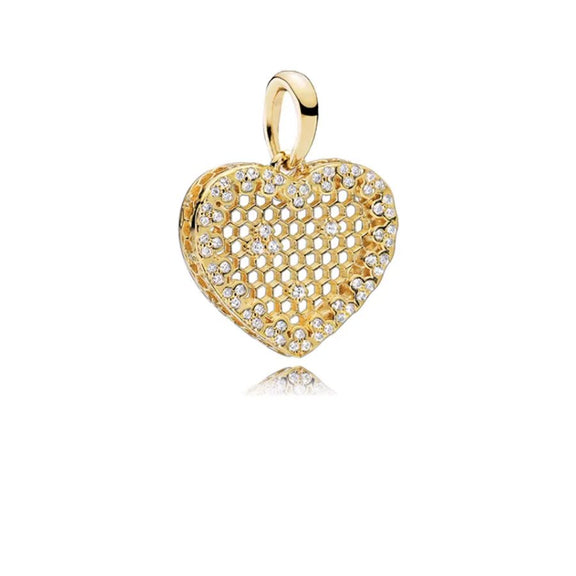 Gold Heart Charm with Diamond Accents - Gold heart charm with diamond accents