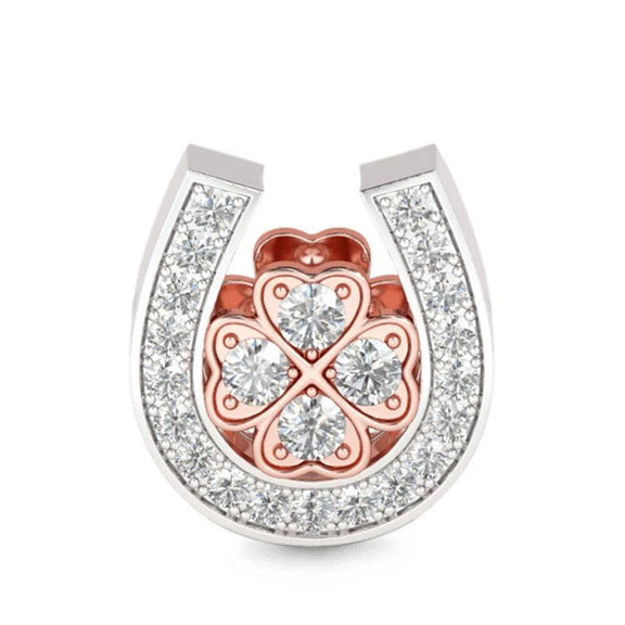 Lucky Rose Gold Horseshoe Charm with Crystals - Rose gold lucky horseshoe charm with sparkling crystals, perfect for adding elegance.