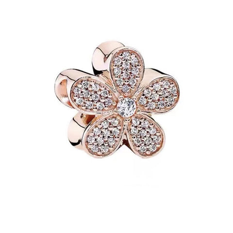 Sparkling Rose Gold Flower Charm - Sparkling Rose Gold Flower Charm