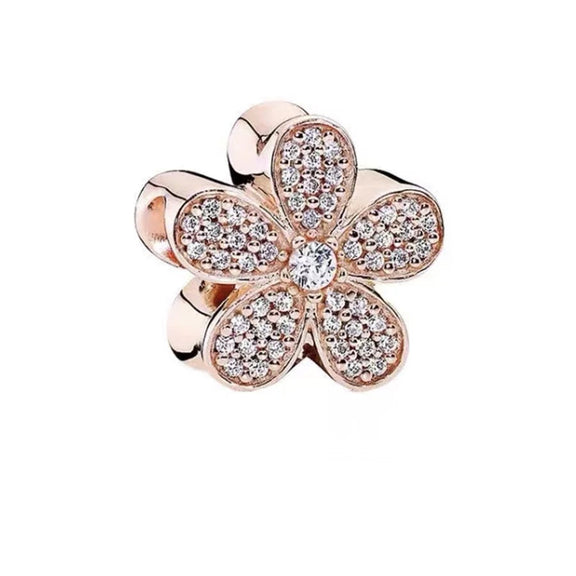 Sparkling Rose Gold Flower Charm - Rose gold flower charm with crystals