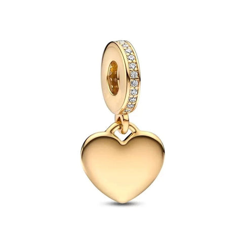 Gold Heart Charm with Diamond Pave - Gold Heart Charm with Diamond Pave