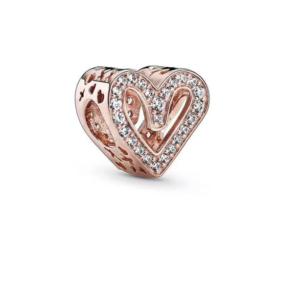 Romantic Rose Gold Heart Charm - Rose gold heart charm with crystals