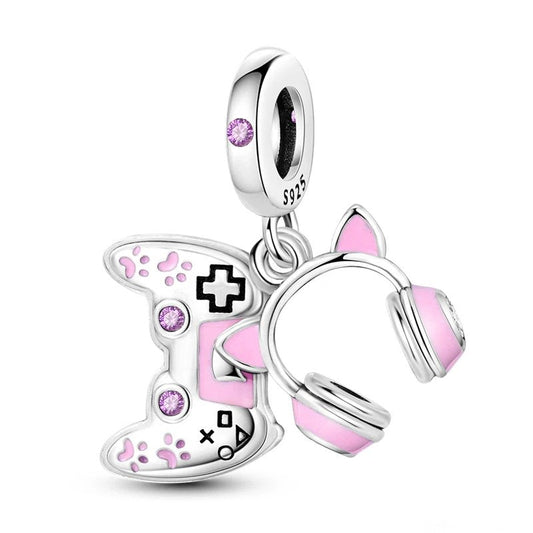 Sterling silver gamer charm with game controller and headset