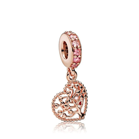 Rose Gold Heart Tree Charm with Intricate Design - Fits Pandora - Heart Tree charm in rose gold with tree design, fits Pandora bracelets