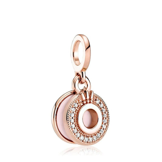 Donut charm in rose gold with sparkling accents, fits Pandora bracelets