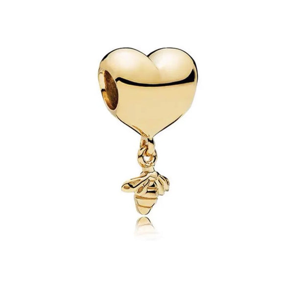 Gold Heart Charm with Bee Detailing - Gold heart charm with bee detailing