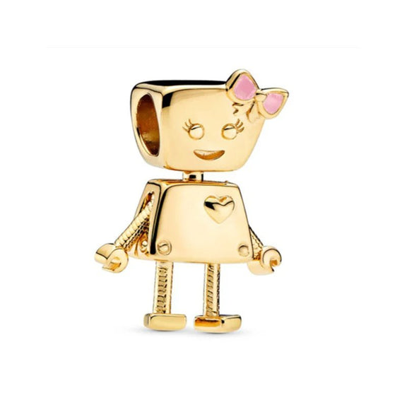 Gold Robot Charm with Enamel Details - Gold robot charm with enamel details