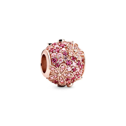 Rose gold flower charm with pink and clear crystals