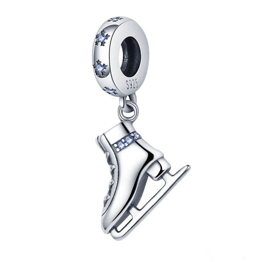 Sterling silver ice skate charm with sparkling crystals