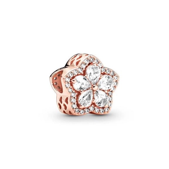 Luxurious Rose Gold Diamond Flower Charm - Rose gold charm with diamond-encrusted flower