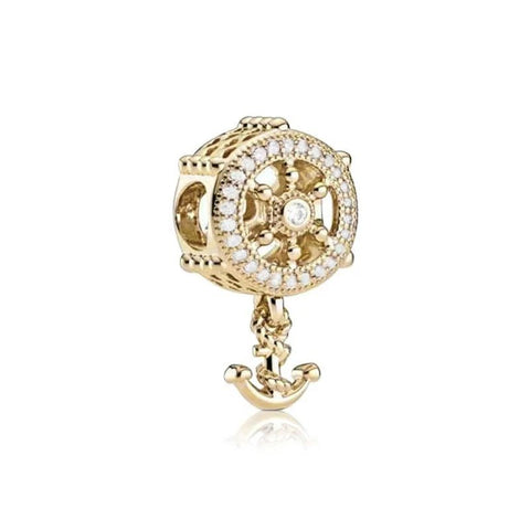 Gold Anchor Charm with Diamond Accents - Gold Anchor Charm with Diamond Accents