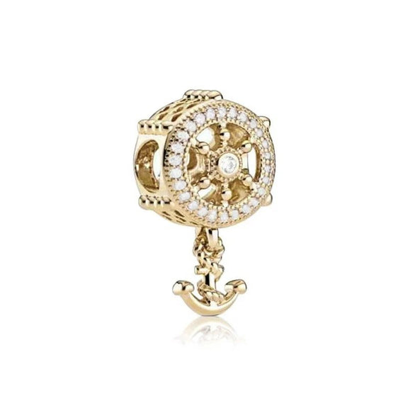 Gold Anchor Charm with Diamond Accents - Gold anchor charm with diamond accents