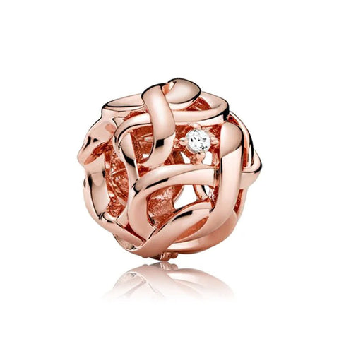 Woven Heart charm in rose gold with detailed weaving, fits Pandora bracelets