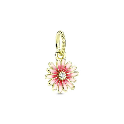 Gold Flower Charm with Pink Enamel - Gold Flower Charm with Pink Enamel