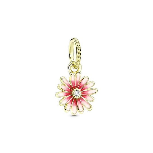 Gold flower charm with pink enamel