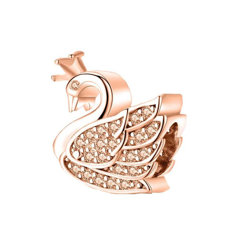 Rose Gold Swan Charm with Sparkling Accents - Fits Pandora - Swan charm in rose gold with sparkling details, fits Pandora bracelets