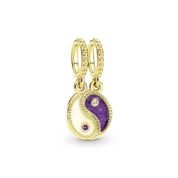 Gold Yin-Yang Charm with Purple Enamel - Gold yin-yang charm with purple enamel