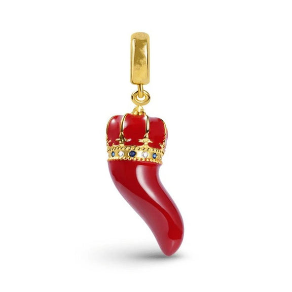 Gold Chili Pepper Charm with Red Enamel - Gold chili pepper charm with red enamel