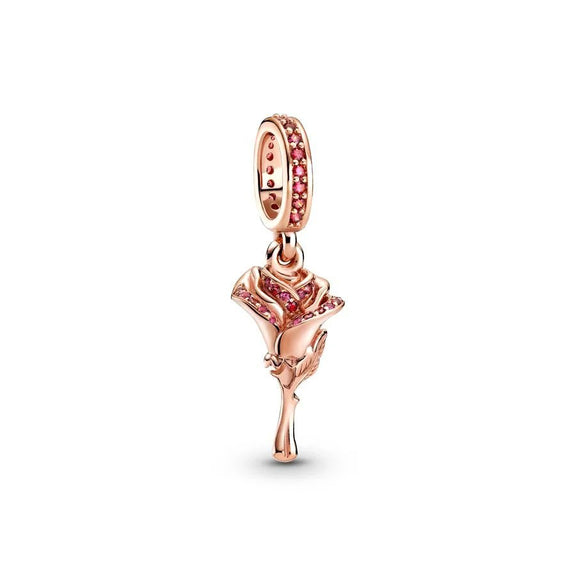 Elegant Rose Gold Rose Charm with Crystals - Rose gold rose charm with crystals