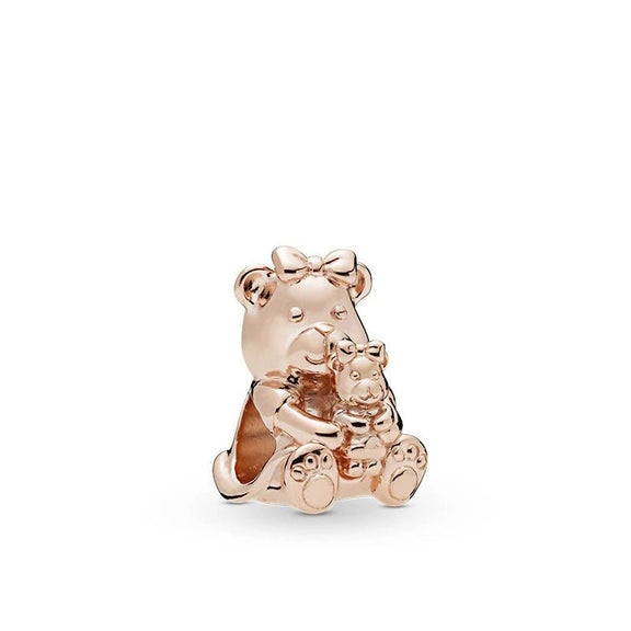 Bear Charm Cute Companionship for Pandora - Bear charm in rose gold with intricate details, fits Pandora bracelets