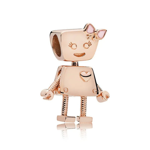 Rose Gold Robot Charm with Fun Details - Fits Pandora, Adding Whimsy - Robot charm in rose gold with fun details, fits Pandora bracelets