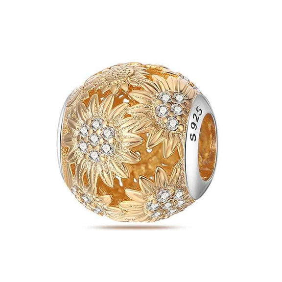 Sterling Silver and Gold Sunflower Charm with Crystal Accents - Sterling silver and gold sunflower charm with crystal accents.