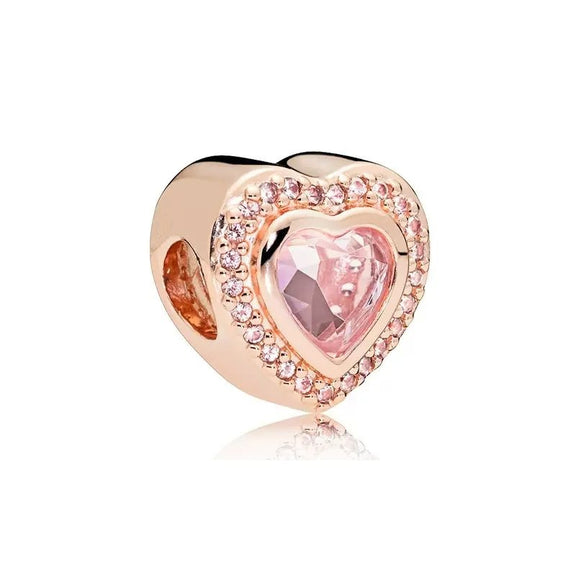 Romantic Rose Gold Heart Charm with Pink Crystal - Rose gold heart charm with pink and clear crystals