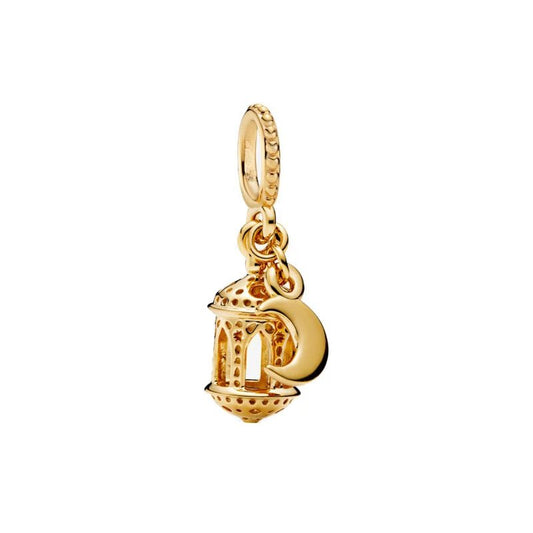 Gold lantern charm with crescent moon