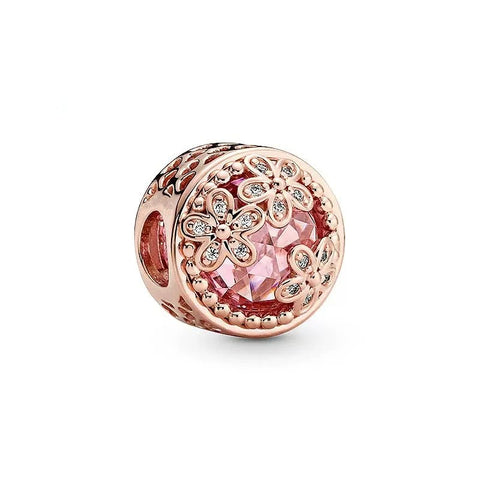 Sparkling Rose Gold Flower Charm with Crystal - Sparkling Rose Gold Flower Charm with Crystal