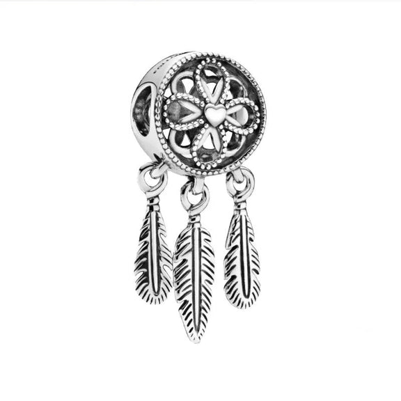 Sterling Silver Dreamcatcher Charm - Sterling silver dreamcatcher charm with feathers