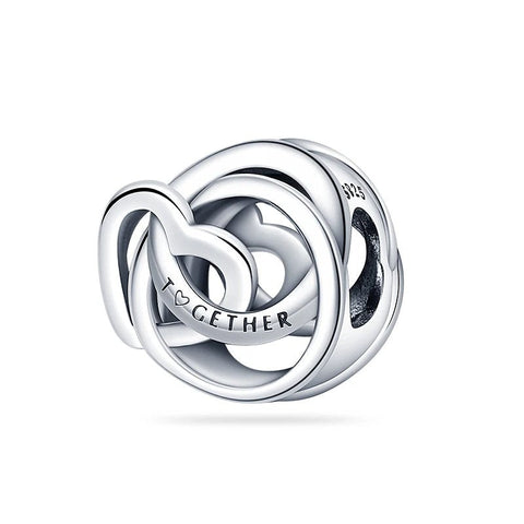 Sterling Silver Together Knot Charm with Heart Engraving - Sterling Silver Together Knot Charm with Heart Engraving