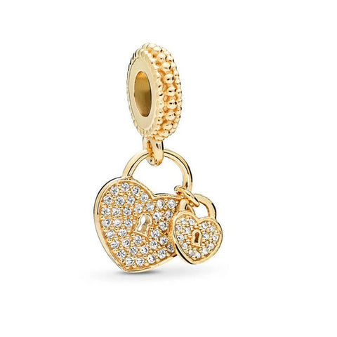 Gold Heart Lock Charm with Crystals - Gold Heart Lock Charm with Crystals