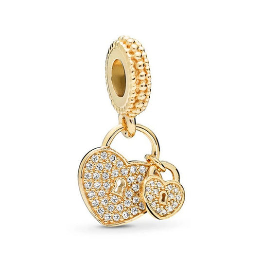 Gold Heart Lock Charm with Crystals - Gold heart lock charm with crystals