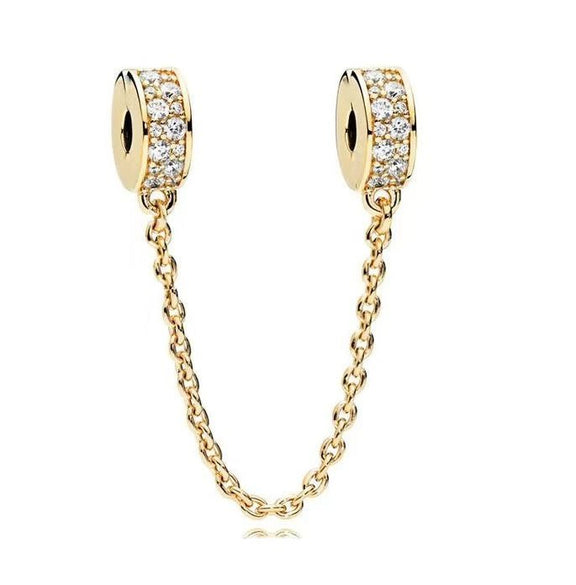 Gold Safety Chain Charm with Crystals - Gold safety chain charm with crystals