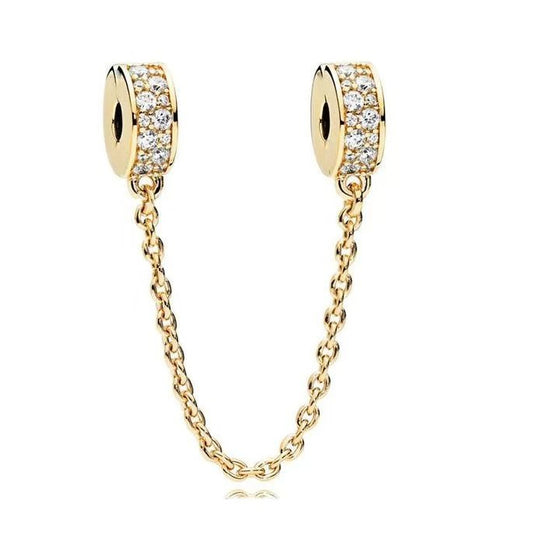 Gold safety chain charm with crystals