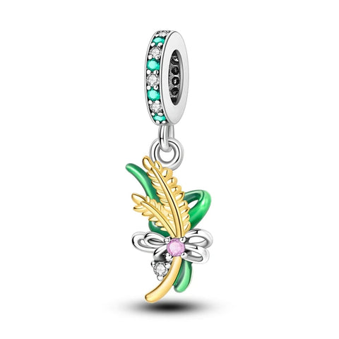 Nature's Harmony Leaf and Flower Sterling Silver Charm - Nature's Harmony Leaf and Flower Sterling Silver Charm