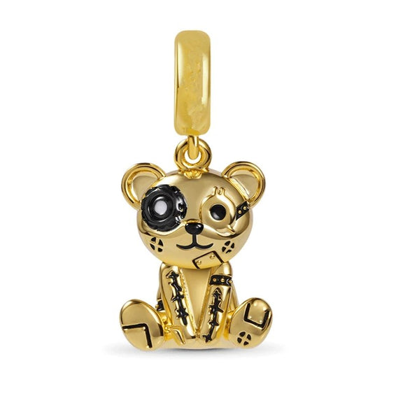 Gold Teddy Bear Charm with Enamel Accents - Gold teddy bear charm with enamel accents