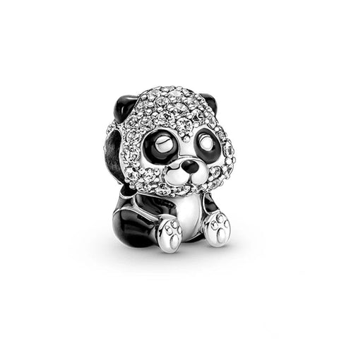Sterling Silver Panda Charm - Sterling silver panda charm with black and white enamel