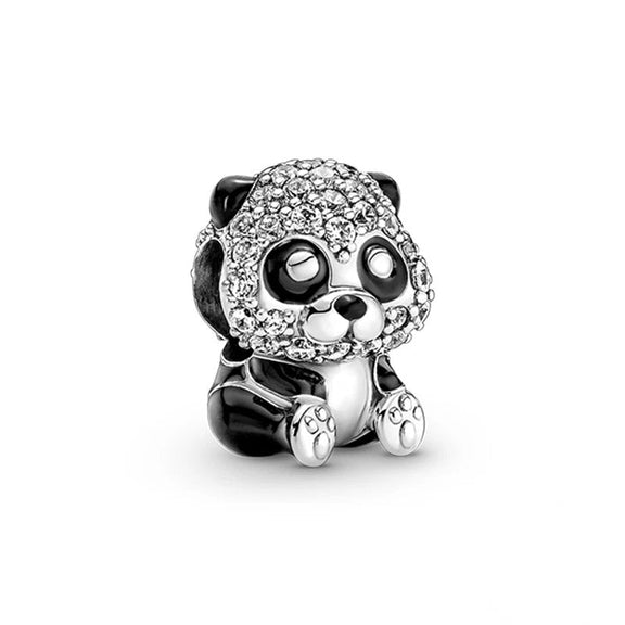 Sterling Silver Panda Charm - Sterling silver panda charm with black and white enamel