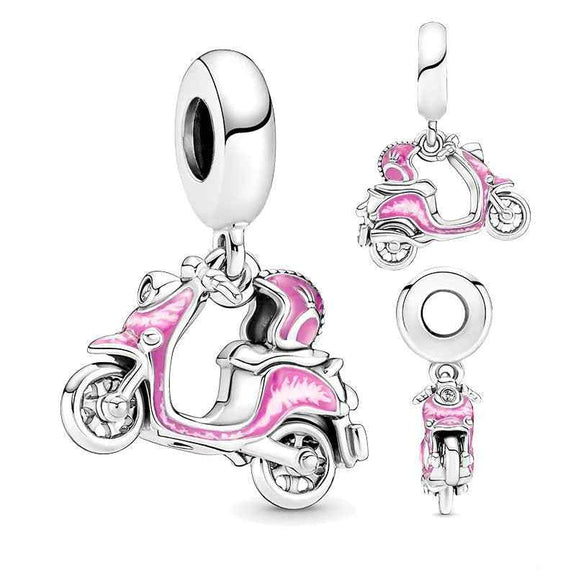 Sterling Silver Pink Scooter Charm - Sterling silver pink scooter charm with enamel detailing