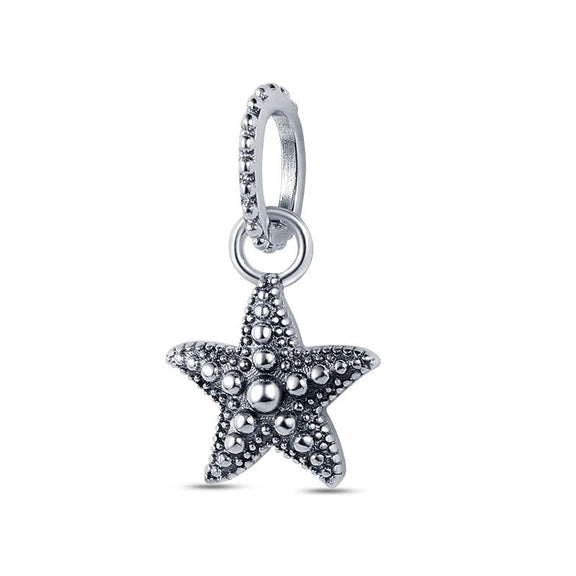 Sterling Silver Starfish Charm with Detailed Texturing Captures the Ocean's Beauty - Sterling silver starfish charm with detailed texturing.