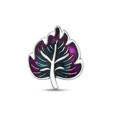 Sterling Silver Colorful Leaf Charm Enamel Detailing Nature's Beauty - Sterling Silver Colorful Leaf Charm Enamel Detailing Nature's Beauty