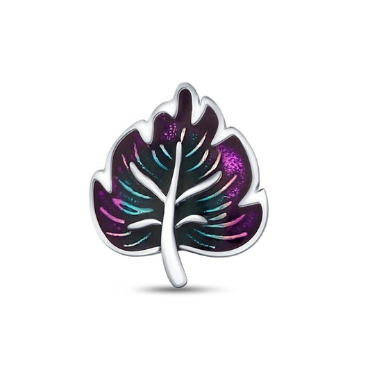 Sterling silver colorful leaf charm with enamel detailing.