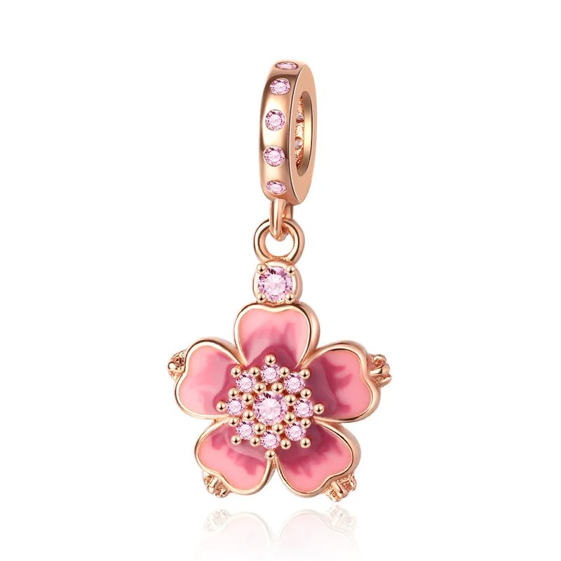 Rose gold dangle charm with pink flower