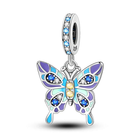 Vibrant Butterfly Sterling Silver Charm with Enamel and Gemstones - Vibrant Butterfly Sterling Silver Charm with Enamel and Gemstones