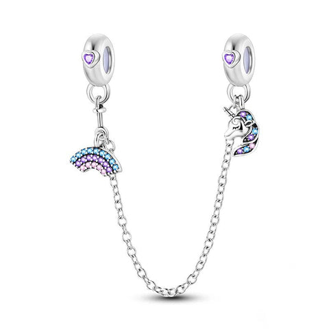 Sterling Silver Unicorn Rainbow Safety Chain - Sterling Silver Unicorn Rainbow Safety Chain